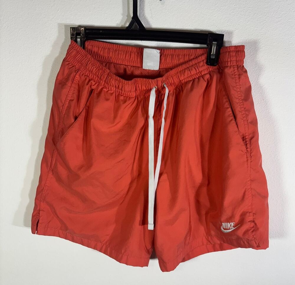 Vintage Y2K Nike Men’s Swim Trunks M Orange Red Mesh Lined Swoosh